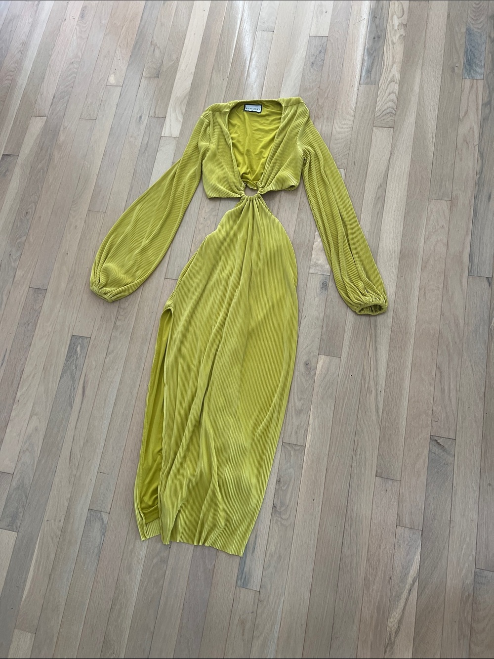 Long Sleeve Cutout Maxi Dress in Chartreuse with Ring Detail